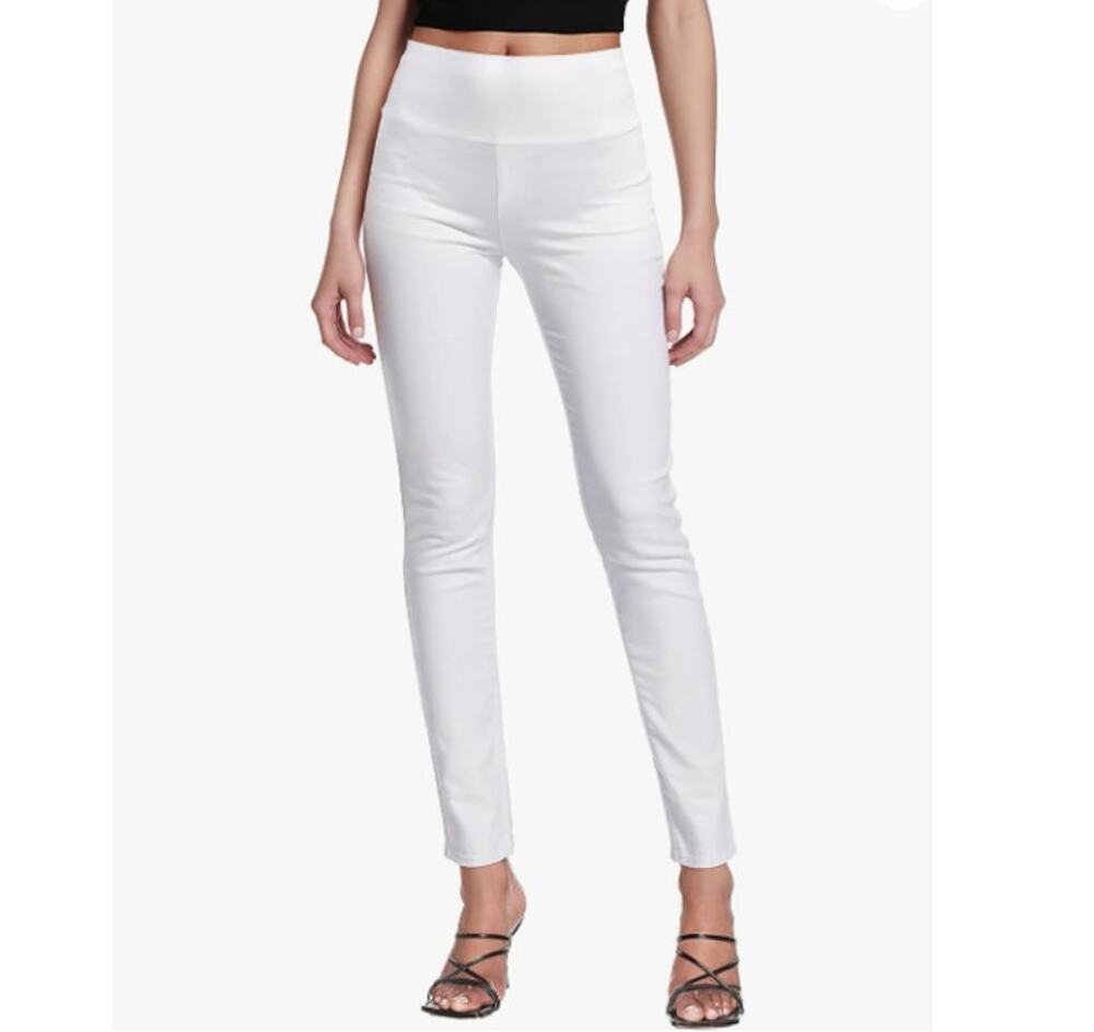 Hybrid & Company Pull On Stretch Pants Ankle Crop Skinny Trousers White Medium